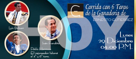 LUNES 29 DE DICIEMBRE PLAZA DE TOROS DE CALI 4:PM EL CARTEL DEL ARTE.Dic.  